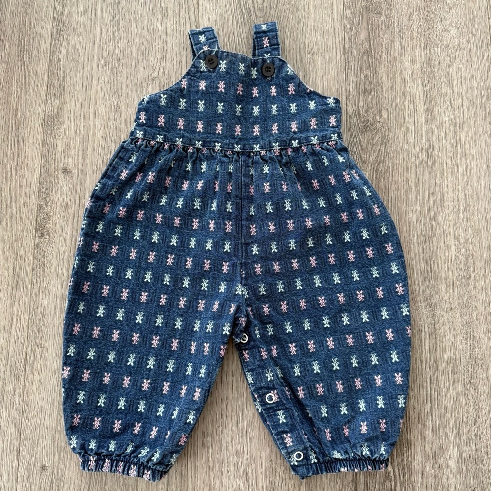 Vintage Healthtex Bubble Denim Overalls Bunny Bear embroidery Size 12 Month